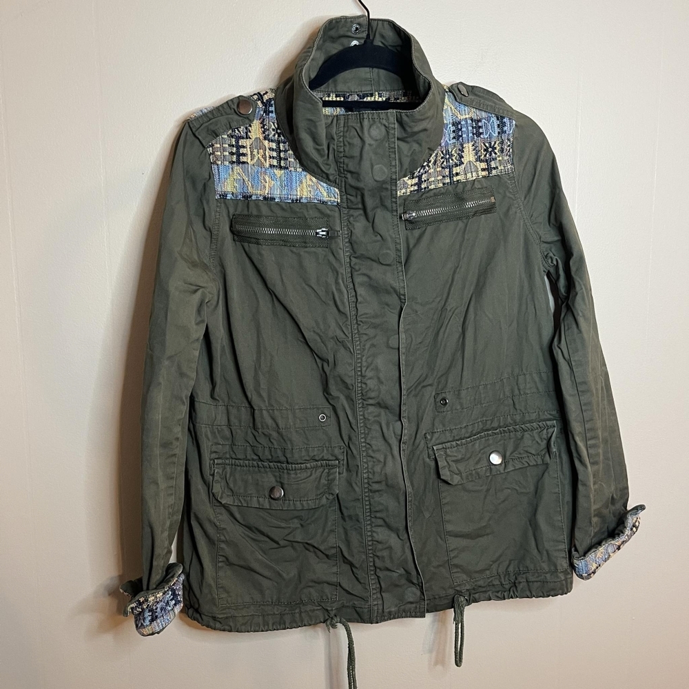 Embroidered Army Green Military Style Boho Utility Jacket